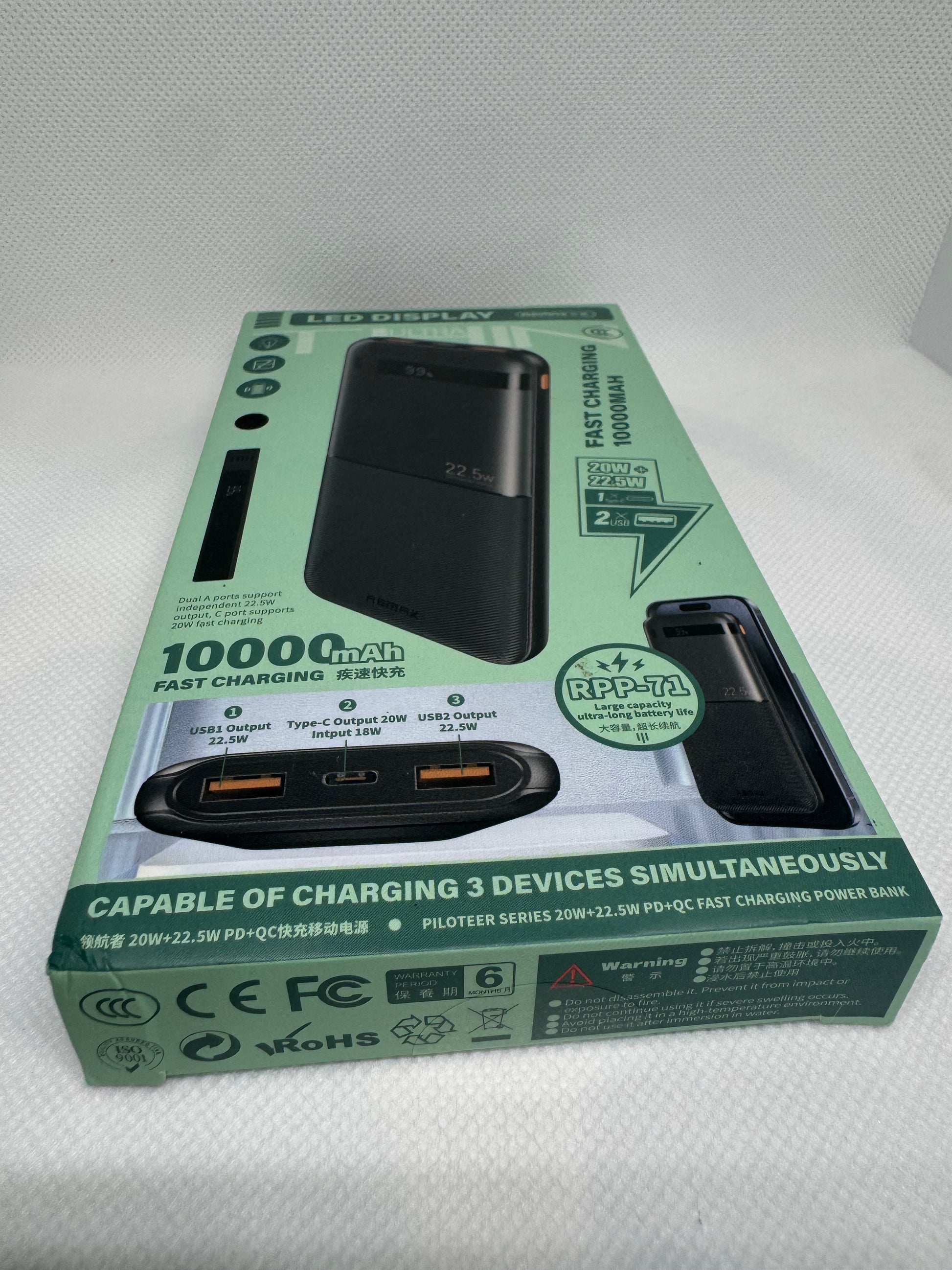 POWER BANK REMAX 10.000 mAh – ¡3 SALIDAS, DOBLE POTENCIA, CARGA TURBO!